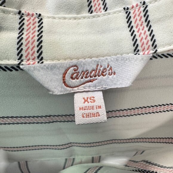 Candies Womens Size X Small  Striped Button-Down Blouse Roll Tab Sleeves - Picture 3 of 8